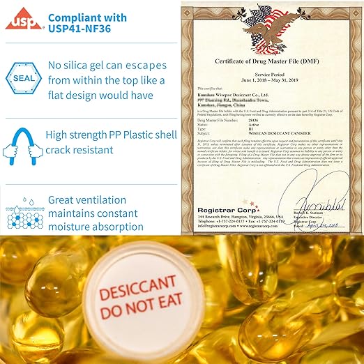 3 Gram 80 Pack Silica Gel Canister, Capsules, and Packets - Food Grade Desiccant Dehumidifiers and Moisture Absorbers for Food Storage