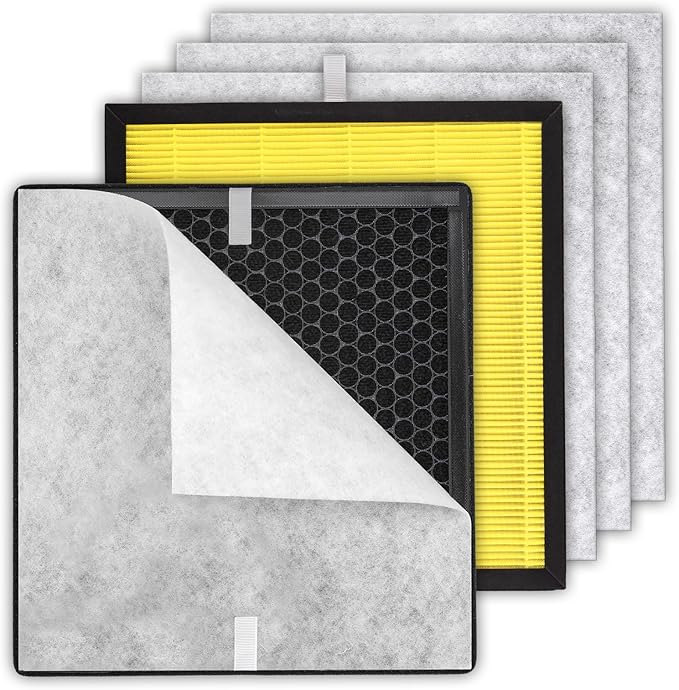 2+4 Pack PR1 Filter Pet Care Replacement Filter for Mooka PR1 Air Purifier, H13 True HEPA Filter, 3-in-1 Activated Carbon Filter for Home Large Room up to 2200sq.ft, with 4 Pieces Washable Pre-Filters