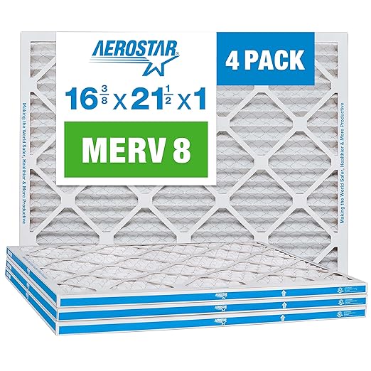 Aerostar 16.375x21.5x1 MERV 8 - 4 Count - Pleated HVAC, Furnace & Air Conditioner Filters - Removes Dust, Lint, Mold & Allergy-Causing Pollen