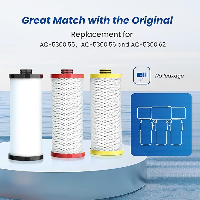 Waterspecialist WS852 Replacement for Aquasana® AQ-5300R Under Sink Water Filter, Aquasana® Filter Replacement, 600 Gallons, Reduce 99% of Chlorine, Taste and Odor, 3 Filters