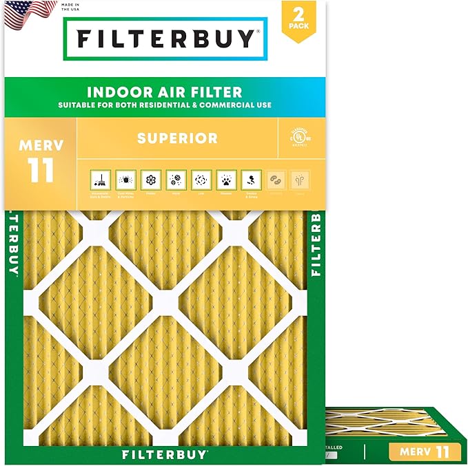Filterbuy 30x36x1 Air Filter MERV 11 (MPR 1200) Allergen Defense Replacement (2-Pack), Electrostatic Pleated HVAC AC Furnace Filters, Made in USA (Actual Size: 29.81 x 35.81 x 0.75)
