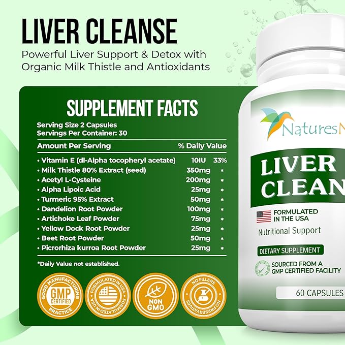 Nature's Nectar Liver Cleanse Detox & Repair – Active Liver Support Supplement with Milk Thistle Liver Detox – Helps Repair & Protect Liver, Aids Fatty Liver & Gallbladder Health – 60 Capsules
