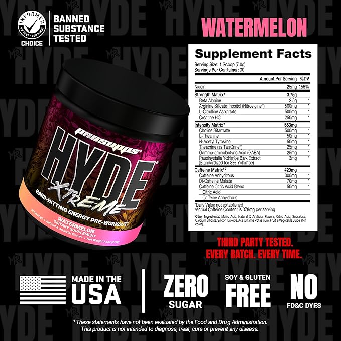 PROSUPPS Mr. Hyde Xtreme Pre Workout Powder with Creatine, Beta Alanine & Caffeine – Extreme Energy, Pumps, Focus & Performance - Fitness & Gym Supplements for Men & Women (Watermelon, 30 Servings)