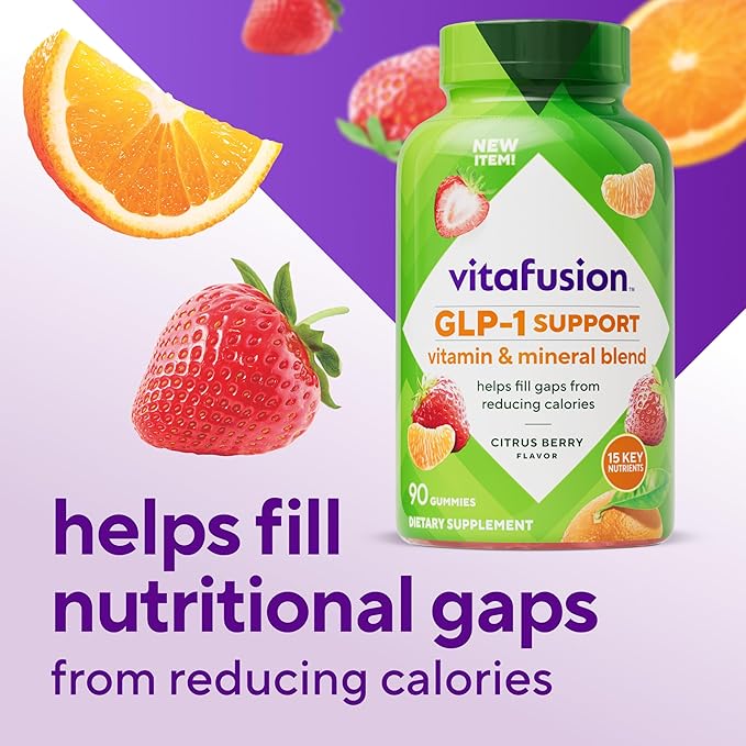Vitafusion GLP-1 Support Multivitamin, Vitamin and Mineral Blend, 15 Essential Nutrients, Citrus Berry Flavor, 90 Count, 45 Day Supply 