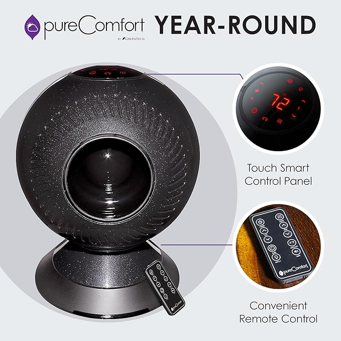 Greentech Environmental pureComfort YEAR-ROUND - Oscillating Fan and Heater - Powerful, Whisper-Quiet, and Adjustable Bladeless Airflow