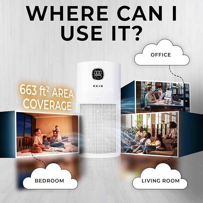 Smart Air Purifier - Large Room Air Purifier with PM2.5 Monitor, WiFi & App Control for Pet Hair, Odors, Pollen & Smoke for Home, Covers Up to 663 Ft², Auto, Turbo, and 29.5db Sleep modes