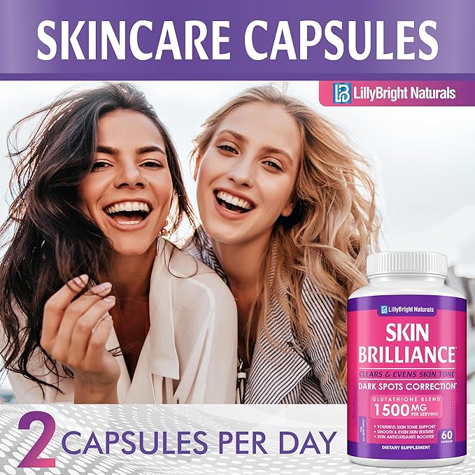 Glutathione Capsules - 1,500mcg L-Glutathione Supplement with Vitamin C - Skin Tone Enhancer - Targets Dark Spots & Acne Marks - Potent Antioxidant - 60 Skin Pills