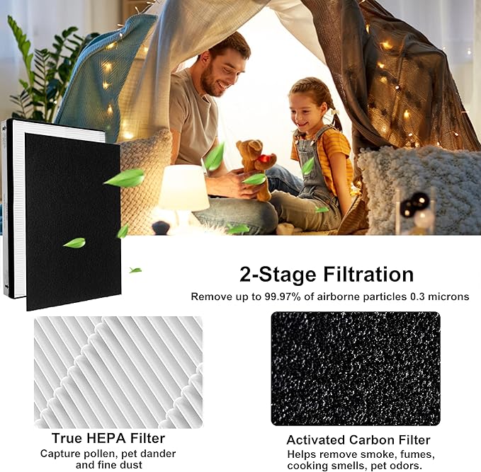 (2) MD1-0022 True HEPA Filter with (4) MD1-0023 Activated Carbon Pre-filter, Compatible with Vornado Air Purifier Model AC300, AC350, AC500, AC550, PCO200, PCO300, PCO375DC, PCO500, PCO575DC