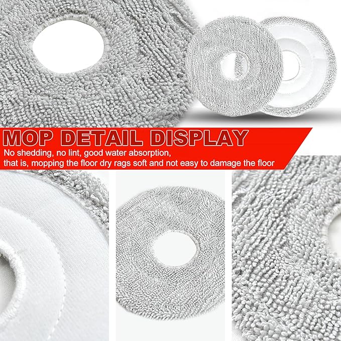 Accessories Replacement Parts Compatible with Roborock Saros 10R Robot Vacuum Cleaner, 4 Rubber Main Brush, 6 Filters, 6 Dust Bags, 8 Mop Pads, 6 Side Brushes