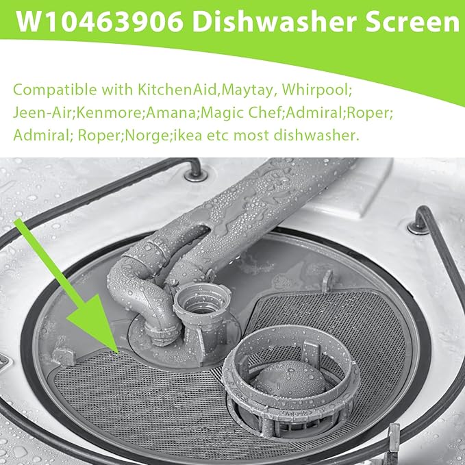 W10463906 W10354786 Dishwasher Screen Filter Replacement for Whirlpool Kenmore Amana Kitchen Dishwasher AP6021820 WPW10195360 2312301 PS11755148 PS3653246 Gray
