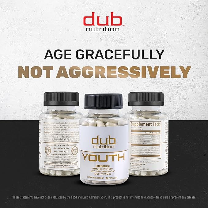 Youth - Formula with Acai, Resveratrol, Curcumin, Vitamins A, C, D, E, B12, and CoQ10 - Supports Immunity and Mobility - 90 Capsules