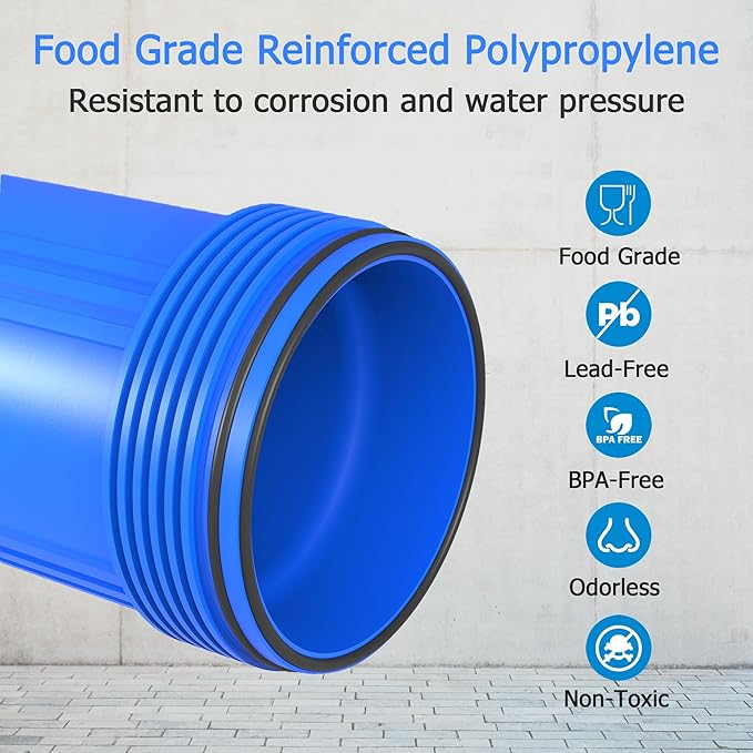 WHB10 Whole House Water Filter Housing, Fit 10"x4.5" Sediment etc Filters for Well and City Water, Big Filter Blue Pre-Filtration System for Home, 1" NPT Port, Pressure Release