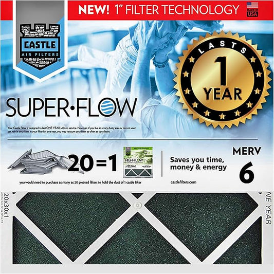 Castle Filters, One-Year HVAC Furnace Filter, MERV 6, 20" x 24” x 1”
