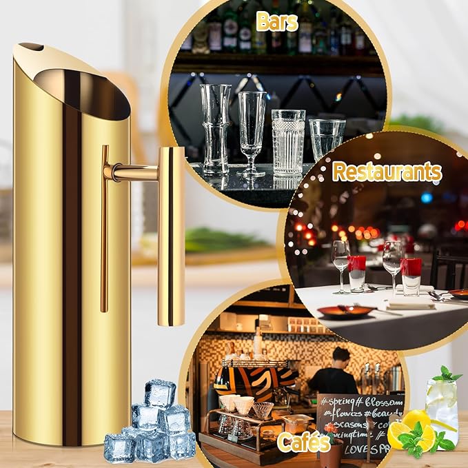3 Pack 53oz/1.5l Stainless Steel Water Pitcher Modern Metal Pitcher with Ice Guard Gold Carafe Drink with Handle or Iced Hot Drink Tea Juice Coffee Beer