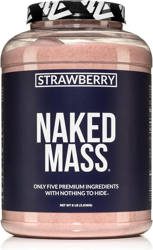 NAKED Strawberry Mass - 1,500 Calories, 50G Protein, Nothing Artificial. Strawberry Weight Gainer Protein Powder - 8lb Bulk, GMO Free, Gluten Free & Soy Free