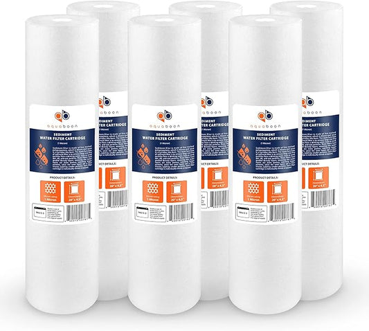 Aquaboon 1 Micron 20" Sediment Water Filter Replacement Cartridge | Whole House Sediment Filtration | Compatible with AP810-2, SDC-45-2005, FPMB5-20, P5-20, FP25B, 155358-43, 6 Pack