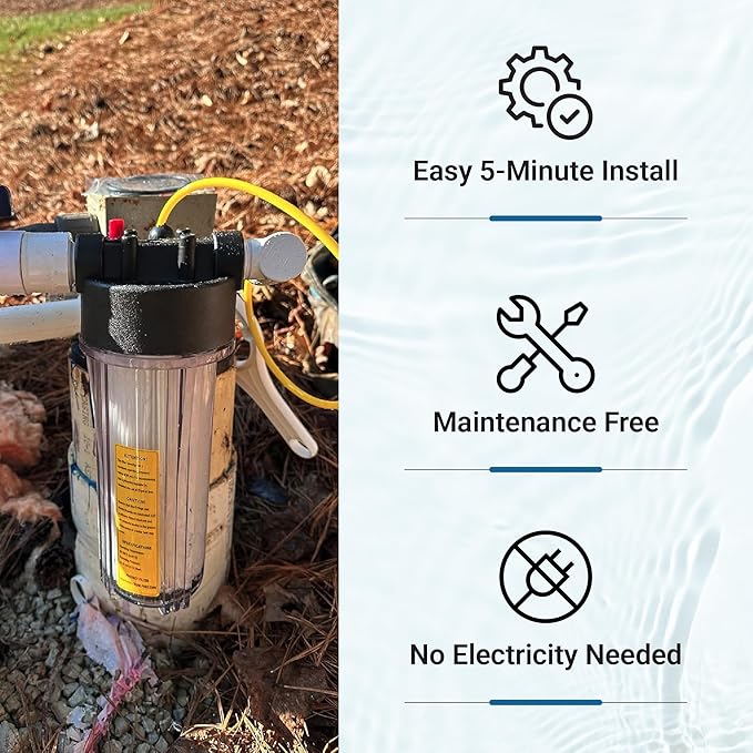 Deluxe Well Water Filter System, Eliminate Rotten Egg & Sulfur Smell, Remove Iron & Sediments, Works on Any Size Well 4" & Above