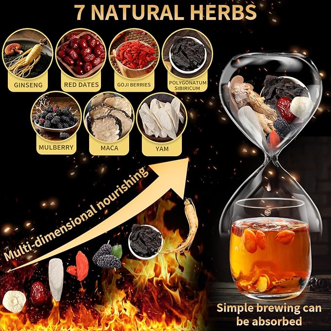Fangkic Kidney Tea Formula Ginseng Six Treasure, (480g/1Box) 32 Packs Ginseng Five Treasure Aid Root Men's Kidney Cleanse Detox Tea, 7 Precious Organic Ingredient Formula, Chinese Herbal