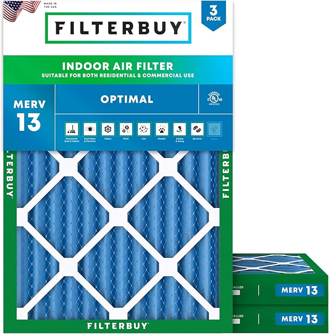 Filterbuy 20x25x2 Air Filter MERV 13 (MPR 1900) Health Defense Replacement (3-Pack), Electrostatic Pleated HVAC AC Furnace Filters, Made in USA (Actual Size: 19.50 x 24.50 x 1.75)