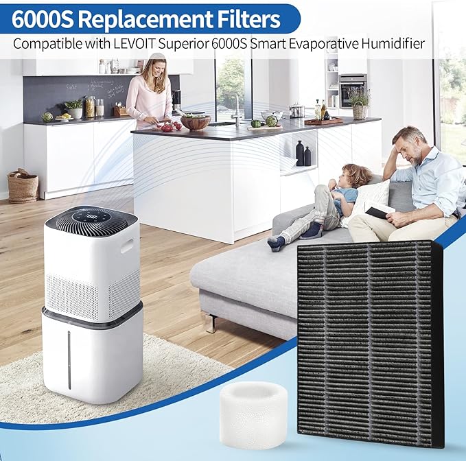 12-Pack Humidifier Premium Replacement Filters for LEVOIT Superior 6000S Smart Evaporative Humidifier + 6-Pack Top Fill Humidifier Filters Replacement, Gray