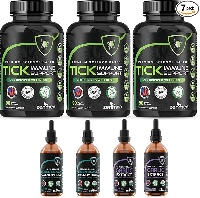 Zenmen Post Tick Bite Support Complete Bundle - Post Contact Protocol - 3 Tick Immune Support + 2 Garlic Tincture + 2 Green Black Walnut Tincture