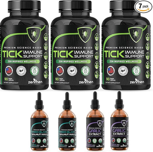 Zenmen Post Tick Bite Support Complete Bundle - Post Contact Protocol - 3 Tick Immune Support + 2 Garlic Tincture + 2 Green Black Walnut Tincture