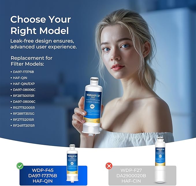 Waterdrop Plus DA97-17376B Water Filter Replacement for Samsung® HAF-QIN/EXP, DA97-08006C, NSF/ANSI 401&53&42&372 Certified Refrigerator Water Filter, 2 Filters (Package may vary)