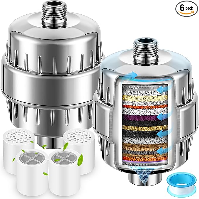 2 Pcs Shower Filter with 4 Pack 20 Stage Shower Filter Replacement, Heavy Duty Water Softener to Remove Chlorine, Fluoride, Heavy Metals, Iron, Improve Your Skin and Hair