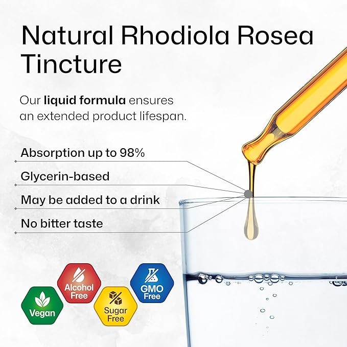 BIO KRAUTER Rhodiola Supplement Liquid - Pure Rhodiola Rosea Tincture for Calmness Support - Alcohol & Sugar Free Extract - 4 Fl.Oz.