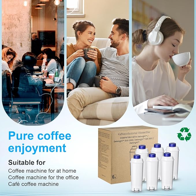 Coffee Machine Fitler, Delonghi Filter Replacement for DeLonghi DLSC002, Delonghi Magnifica Evo, Dinamica Plus, ESAM, ETAM, BCO, EC. Activated Carbon Water Filter Cartridges Softener (4 Pcs)