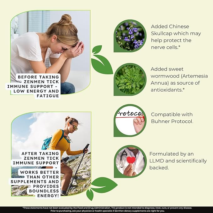 Zenmen Tick Immune Support Supplement - Improved Formula - Japanese Knotweed, Cat's Claw, Chinese Skullcap, Cryptolepis Sanguinolenta, Sweet Wormwood - 90 Vegan Capsules, Made in The USA
