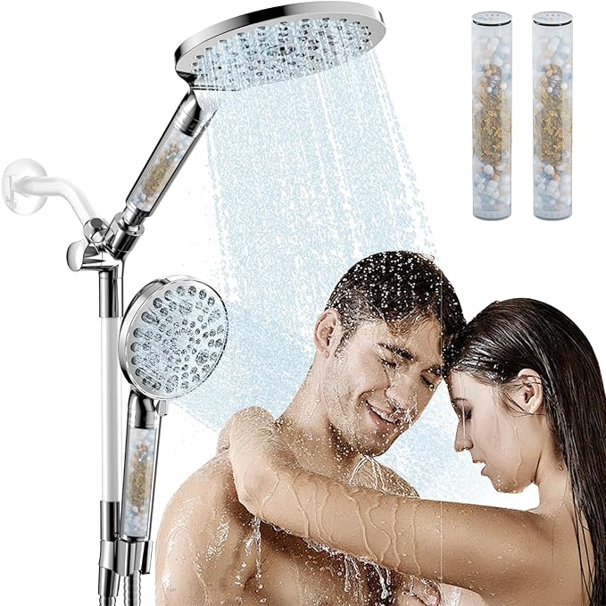 HANLIAN Filtration Shower Heads with Handheld Spray Combo, High Pressure Rainfall Shower Head with Handheld Combo, Filtered Dual Shower Head, Double Showerhead with 79" Hose (Chrome)