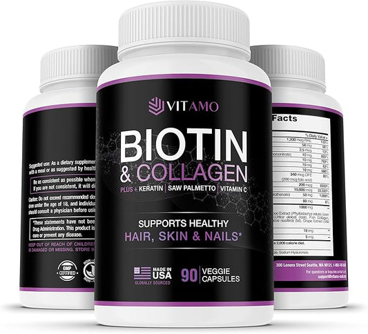 Vitamo Hair Growth Vitamins for Women | Hyaluronic Acid & 50,000 mcg B-Complex (B1, B2, B3, B6, B7) | Biotin and Collagen | Keratin – Advanced Supplement for Hair, Skin & Nails | 90 Capsules