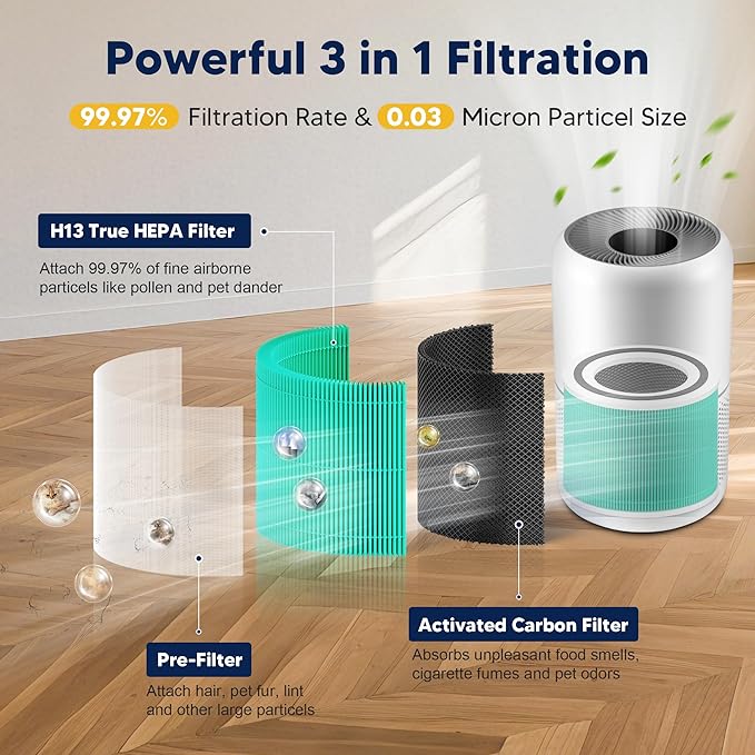 Core 300 Toxin Absorber Replacement Filter for LEVOIT Core 300 Core 300-P Core 300S Vortex Air Air Purifier, 3-in-1 H13 Grade True HEPA High-Efficiency Activated Carbon, Core 300-RF-TX, 2 Pack, Green