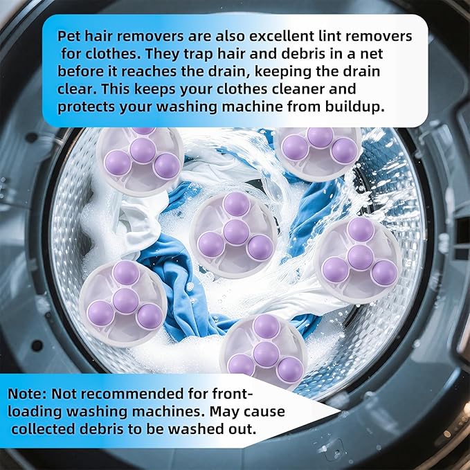 Pet Hair Remover for Laundry, 2025 Upgraded Pet Hair Remover for Laundry Hair Filter Bag Lint Catcher for Washing Machine Cat and Dog Hair Washing Machine Catcher 6 Pcs (Purple)