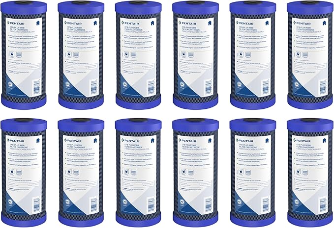 Pentair Pentek CFB-Plus10BB Big Blue Carbon Water Filter, 10-Inch, Whole House Fibredyne Modified Molded Carbon Block Replacement Cartridge, 10" x 4.5", 5-10 Micron, Pack of 12