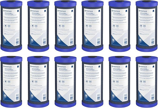 Pentair Pentek CFB-Plus10BB Big Blue Carbon Water Filter, 10-Inch, Whole House Fibredyne Modified Molded Carbon Block Replacement Cartridge, 10" x 4.5", 5-10 Micron, Pack of 12