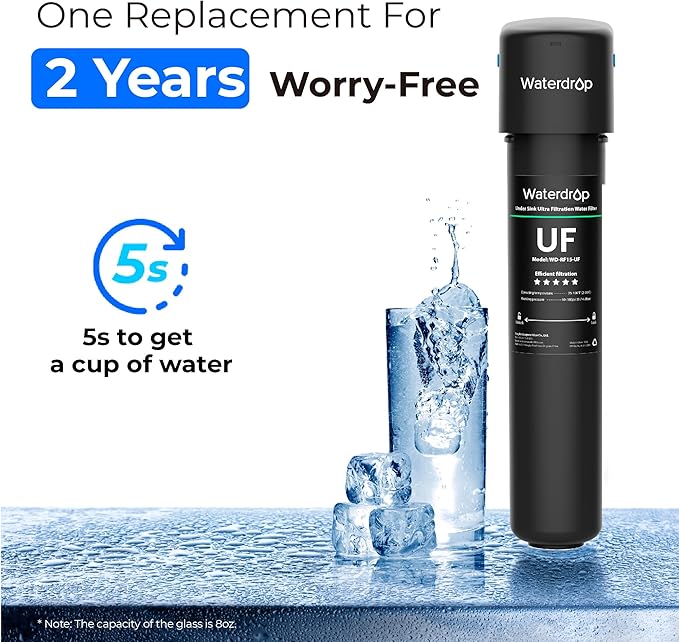 Waterdrop 0.01μm Inline Water Filter System for Refrigerator, Ice Maker, Under Sink, 1/4 inch Direct Connect, NSF/ANSI 42 Certified, 16K Gallons, 15UC-UF