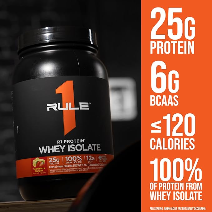 Rule 1 R1 Protein Whey Isolate - with 25g Protein & 6g BCAA Exclusively from Isolated & Hydrolyzed Sources for Workout Recovery (2 Pounds*, Strawberries & Crème)