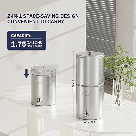 Frizzlife 1.75G Gravity-Fed Water Filter System, NSF/ANSI 42&372 Standards Countertop Water Filtration System, Reduces 99% Chlorine, Bad Taste & Odor, for Home, Travel, Camping, RVing, Off-Grid, G190