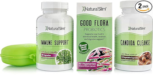 NaturalSlim Candida Cleanse Support Supplements Bundle - Candiseptic Kit Anti Overgrowth, Gut & Colon Cleansing Capsules - Formulated by Frank Suarez (2 Pack)