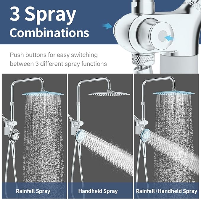 KAIYING Dual Shower Heads with Handheld Spray Combo, Magnetic Filtered Showerhead, Bathroom High Pressure Rainfall Shower Head and Handle Set with Filter for Hard Water, 79" Long Hose (Chrome)
