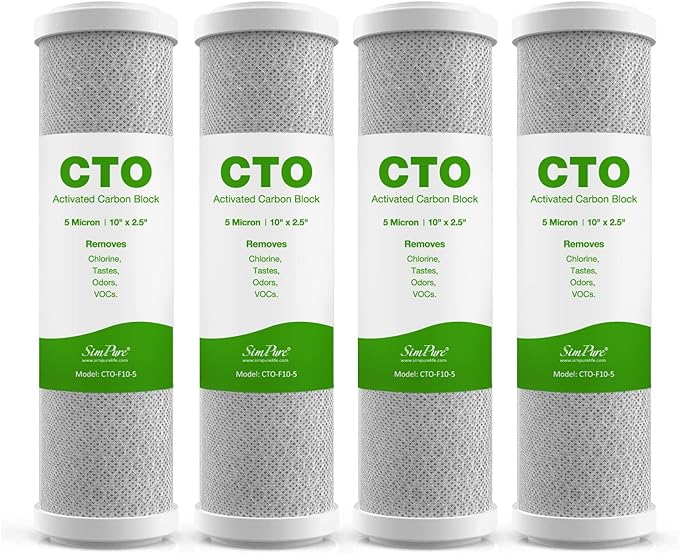 SimPure 5 Micron 10" x 2.5" Whole House Carbon Sediment Water Filter Cartridge Replacement for Home Under-Sink & Countertop Filtration System