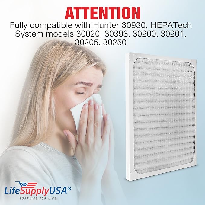 30930 True HEPA Filter Replacement Compatible with Hunter HEPAtech 30020, 30393, 30200, 30201, 30205, 30250, 30253, 30255 Air Purifiers by LifeSupplyUSA (1-Pack)