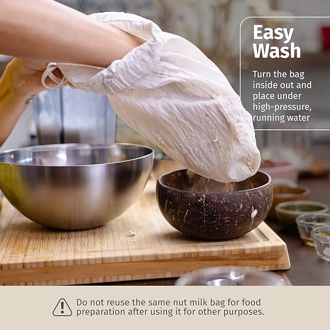 2 Pieces Reusable Grade 100 Nut Milk Bags for Straining, Unbleached Cloth Bag for Juicing Almond Oats NutMilk, Use as Strainer Filter Gardening, Size 12 x 12 Inch, Vacuum Packaging