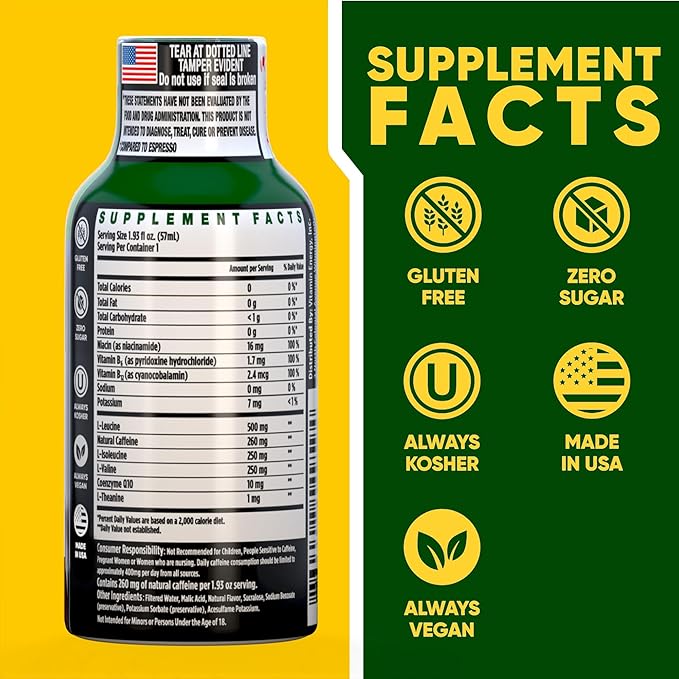 Vitamin Energy Focus+ Extra Strength Energy Shot Grape 48 Pack, 260mg Natural Caffeine, B-Vitamins, CoQ10, Amino Acids, Focus, Productivity & Clarity, Zero Sugar, Gluten-Free, 1.93 fl oz