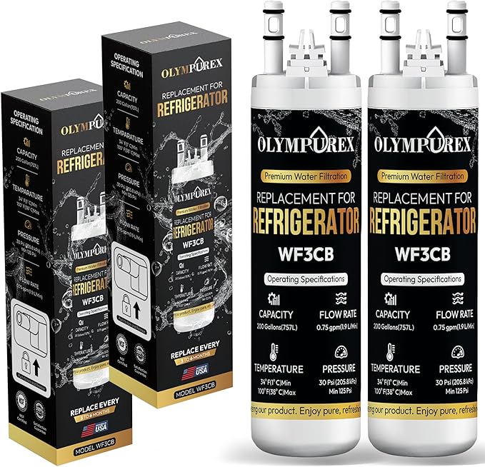WF3CB Refrigerator Water Filter Replacement, Premium Replacement for WF425, Pure Source 3, 706465, 242069601, 242086201, 242017800, PS3412266, Fridge Water Filter, 9 Inches [Pack 2]