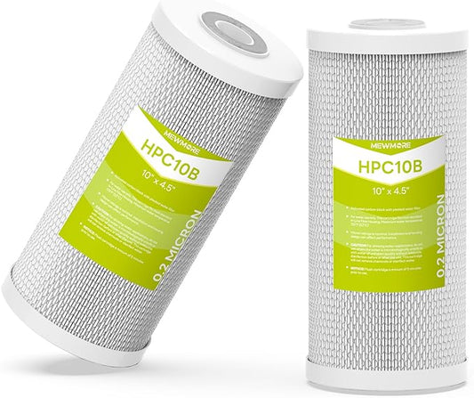 0.2 Micron 10" x 4.5" Water Filter with Pleated Polyester & Activated Carbon Block Composite Water Filter, Compatible with HHB10 and 10" Big Housings for Whole House, RVs, Boats - 2 Pack