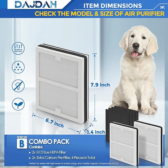 Idylis Air Purifier Replacement Filter B for Idylis Air Purifier IAP-10-050 IAP-10-125 IAP-10-150 AC-2125 AC-2126 IAPC-40-140 and Filtrete with Idylis Filters IAF-H-100B, 2 HEPA & 4 Carbon Pre-filter