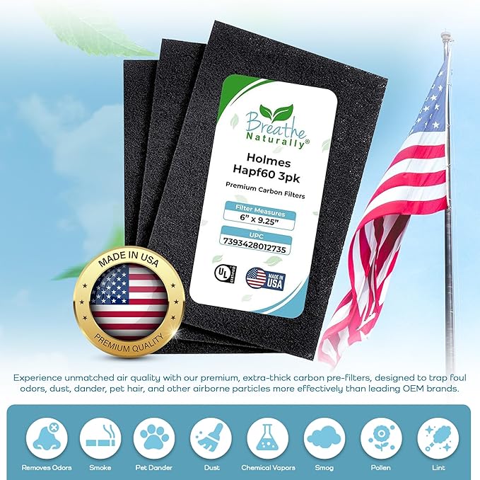 Breathe Naturally - Hapf600 HEPA Carbon Filter Replacement for Holmes Air Purifiers - High Efficiency Carbon Air Cleaner Filters - Compatible with Holmes HAPF600 Series - (3 Pack Carbon Filter C)